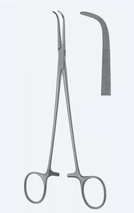 Зажими дисекційні та лігатурні, "Gemini", вигнуті, зубчасті щелепи, з кремальєрою, загальна довжина 230 мм. Бренд - Asanus Medizintechnik Gmb, Німеччина